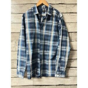 Vince Shirt Blue Plaid Button Down Short Sleeve 100% Cotton Lightweight Mens L